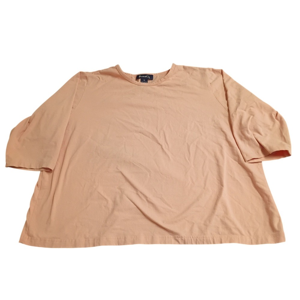 Denim & Co. T-Shirt Womens 3X Peach 3/4 Sleeve Cotton Blend Casual Basic Top